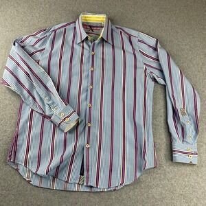Robert Graham Button Down Mens Large Blue Striped Long Sleeve Shirt